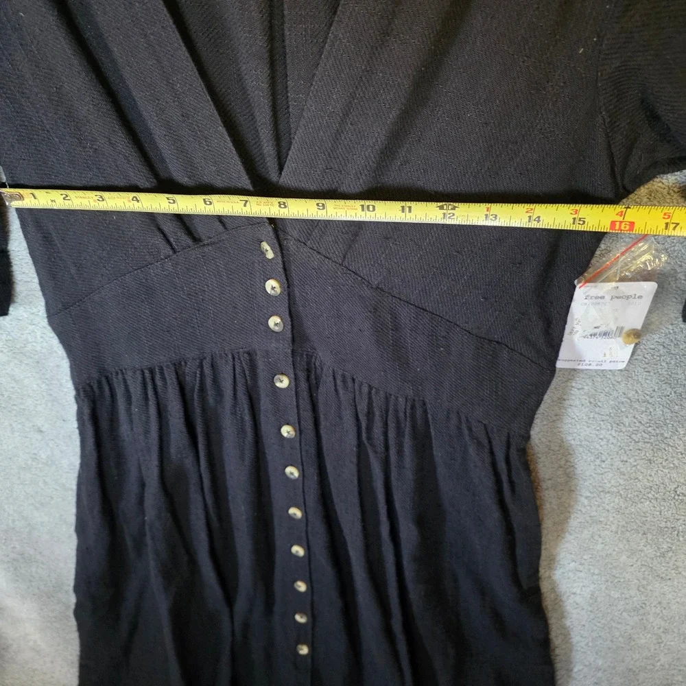 Free People Love Of My Life Black Midi Dress Button Front Tie Sleeve OB1008307 M